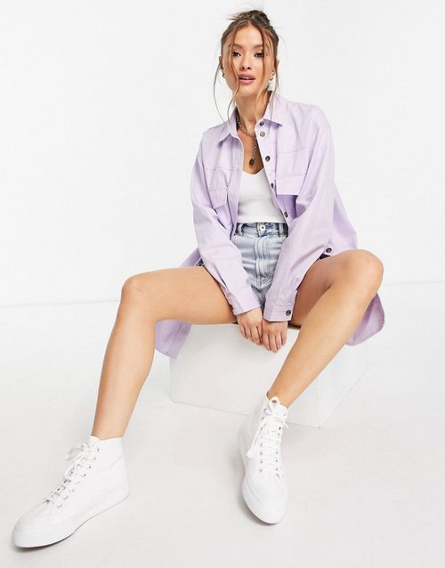 Oversized shacket with front pockets in lilac-Purple