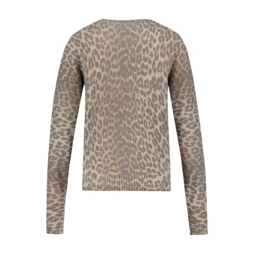 Leopard-Print Wool Sweater — Beige
