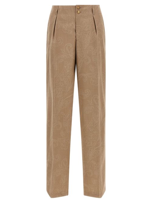 Paisley Jacquard Trousers — Beige