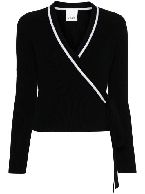 Wraparound fine-ribbed cardigan - Black