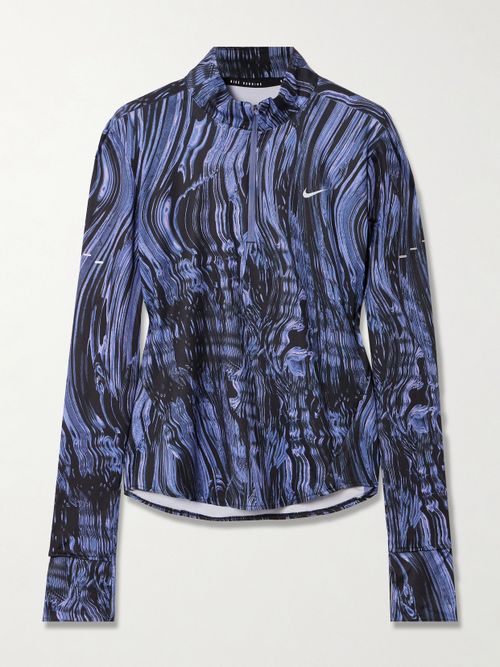 Swift Printed Stretch-shell Half-zip Running Top - Blue