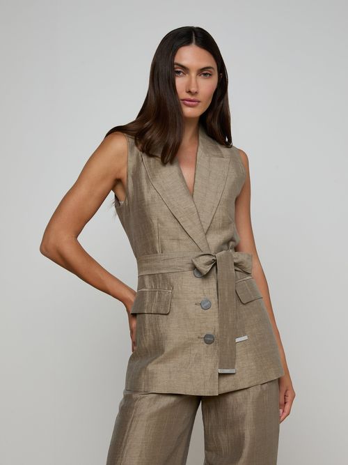 Harper Linen-Blend Vest In Grey Taupe
