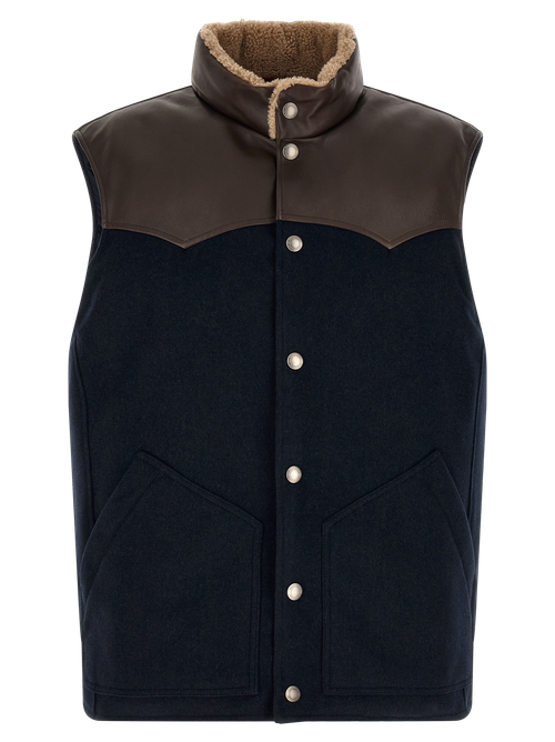 Wool and Leather Colour-Block Vest — Navy