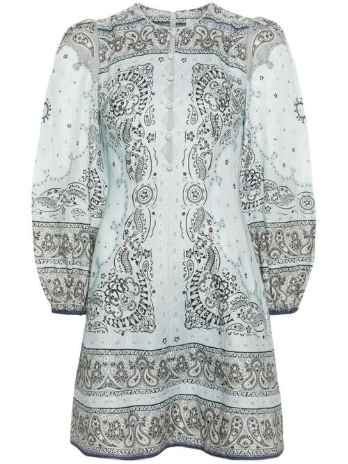 Bandana-print linen minidress - Blue