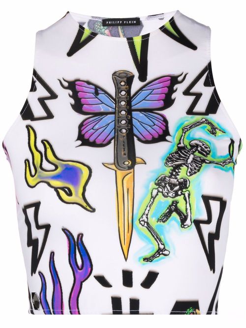 Monogram tattoo crop top - White