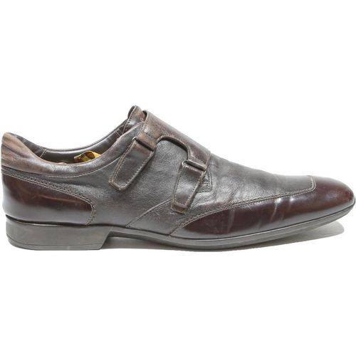 BOSS Mens Leather Monk Strap Shoes Brown Elegant Formal Footwear