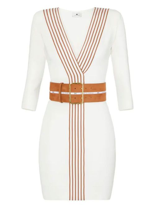 Knit Fabric Dress With Striped Bands