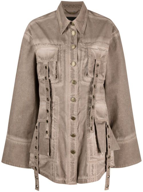 Eyelet-embellished denim jacket - Brown