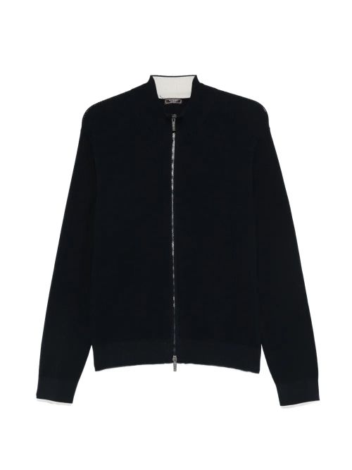 Ribbed Knit Zip Cardigan — Navy