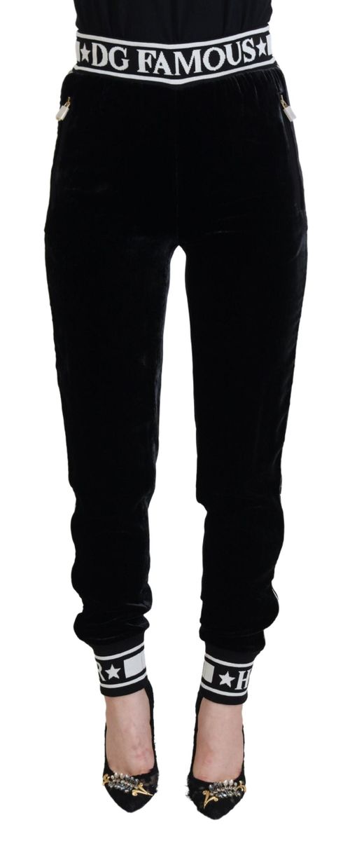 Logo-Embellished Velvet Trousers — Black