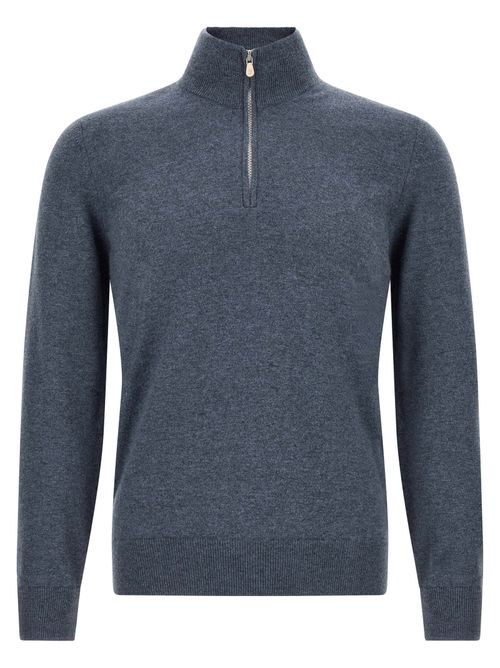 Half-Zip Cashmere Sweater — slate blue