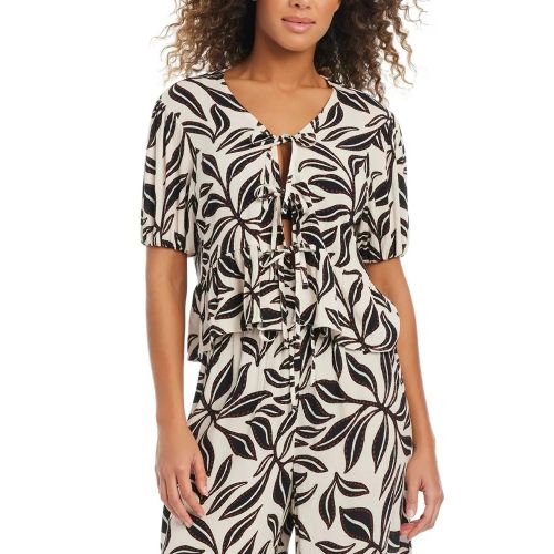 Ivory Multi Colored Resort Daze Tie-Front Top Swimsuit Cover-Up
