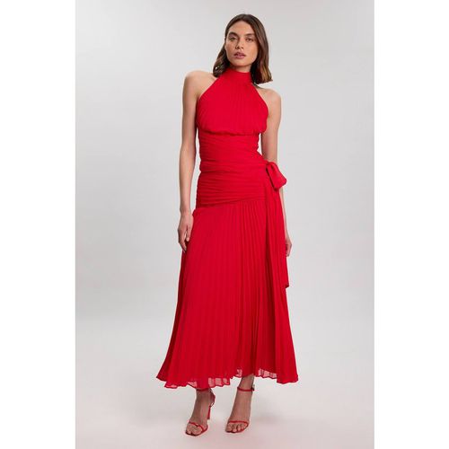 Karen Millen Women's Crinkle Chiffon Halterneck Top in Red