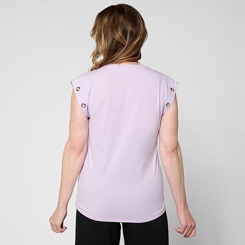 Grommet Detail Cap Sleeve Jersey Knit Tee - Black