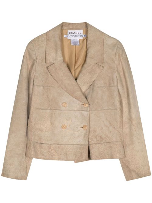 2000 double-breasted suede jacket - Neutrals