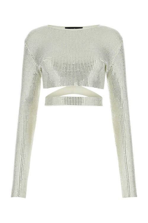 Embellished Viscose Blend Crop Top — White