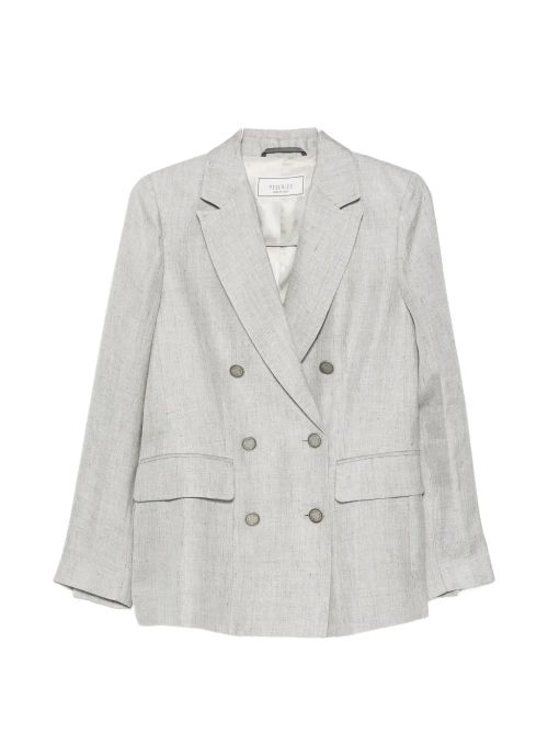 Double-Breasted Linen Blazer — Light Grey