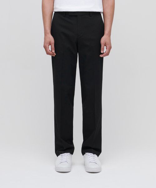 SEMI-WIDE HIDDEN ELASTIC WAISTBAND SLACKS_BLACK
