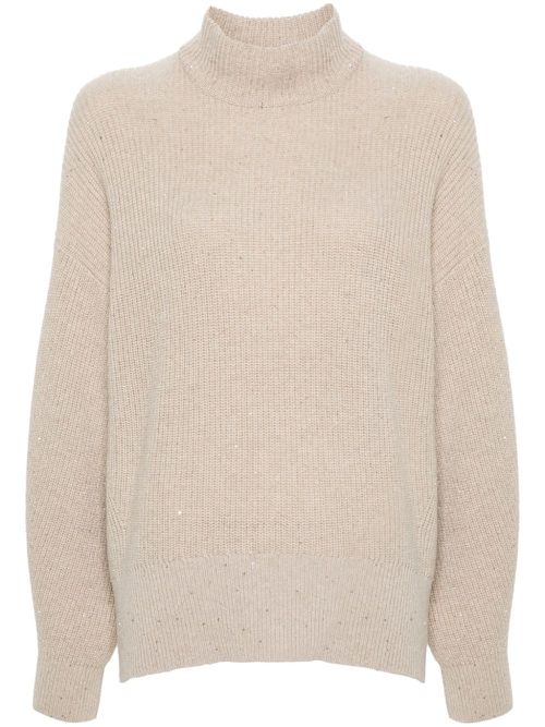 Sequined high-neck jumper - Neutrals