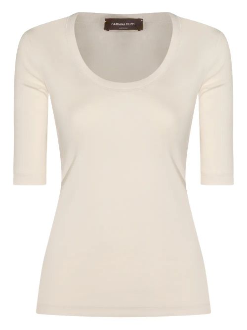 Scoop-Neck Cotton T-Shirt — cream