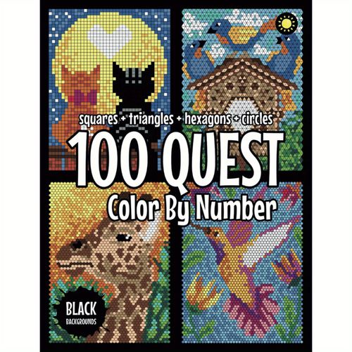TEMU 100 Quest Color By Number: Squares + Triangles + + Circles black Backgrounds: Activity Book For Adult