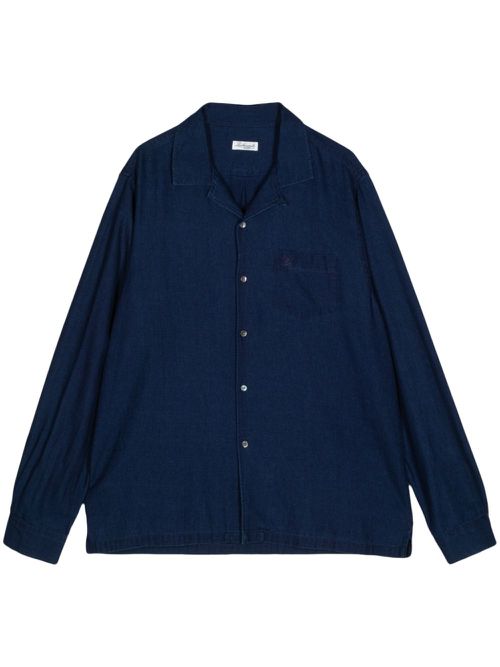 Logo-embroidered cotton shirt - Blue