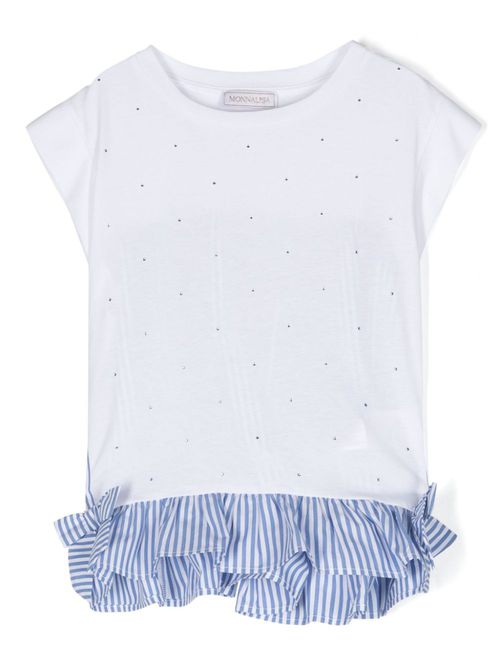 Rhinestone embellished striped T-shirt - White