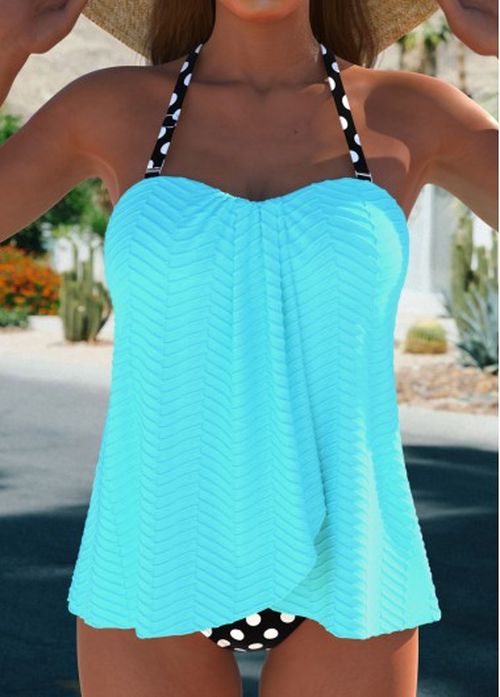 Modlily Cross Hem Polka Dot Light Pink Tankini Set