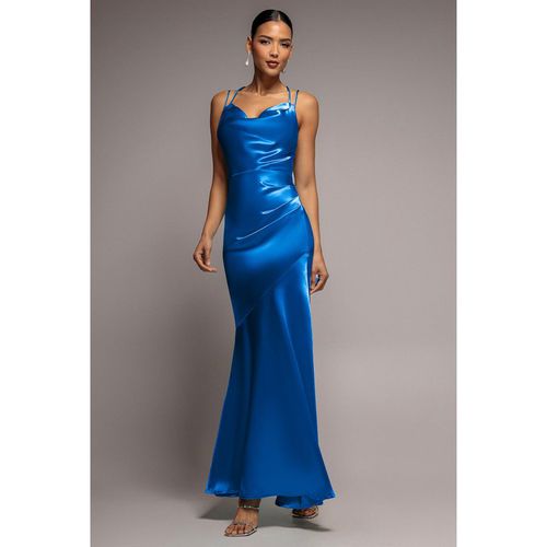 Goddiva Cowl Neck With Strappy Back Satin Maxi - Royal Blue