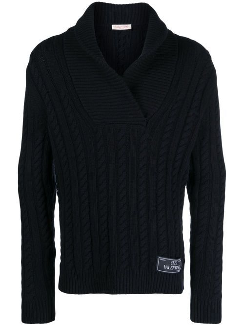 Cable-knit virgin wool jumper - Blue