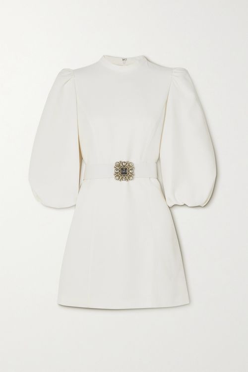 Belted Crystal-embellished Crepe Mini Dress - Off-white