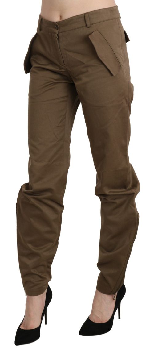 Mid-Waist Straight Cotton Trousers — Brown
