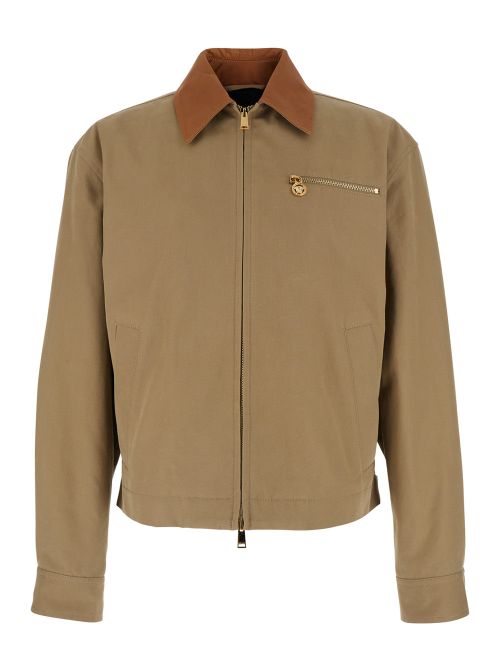 Leather Collar Cotton Jacket — Beige