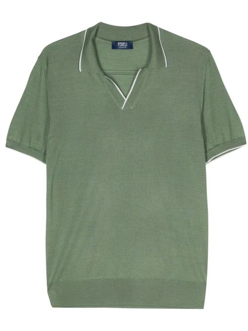 Fine-Knit Cashmere-Silk Blend Polo Shirt — Olive Green