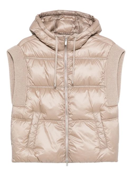 Hooded Quilted Vest — Beige