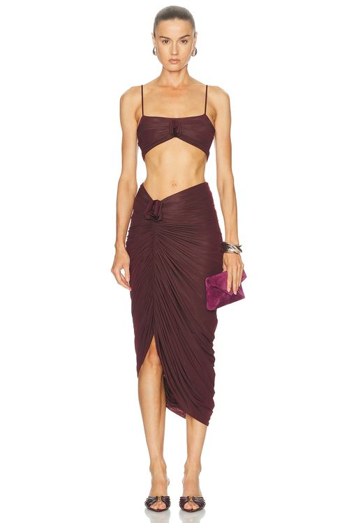 Maygel Coronel Medusa Top & Skirt Set in Wine