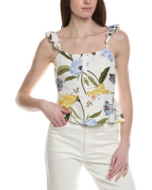Ruffle Linen-Blend Tank