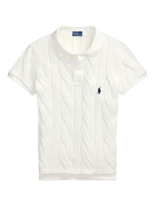 Cable-knit polo top - White
