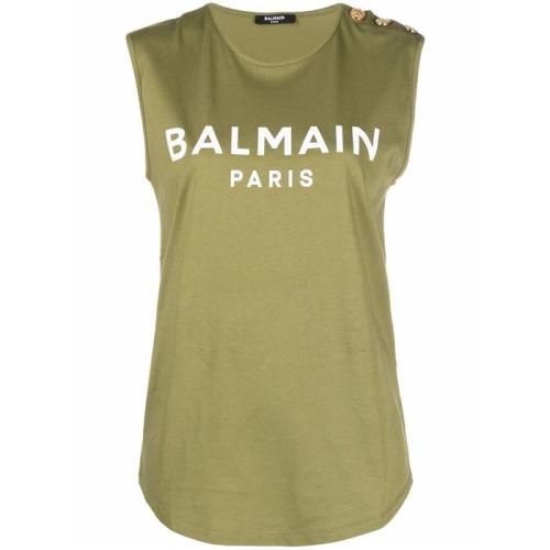 Button-embellished logo tank top - Green