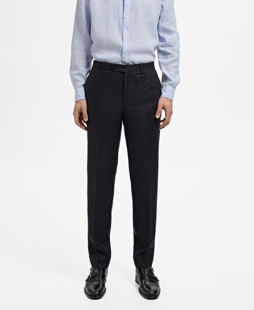 Men's Linen Slim-Fit Suit Pants - Black