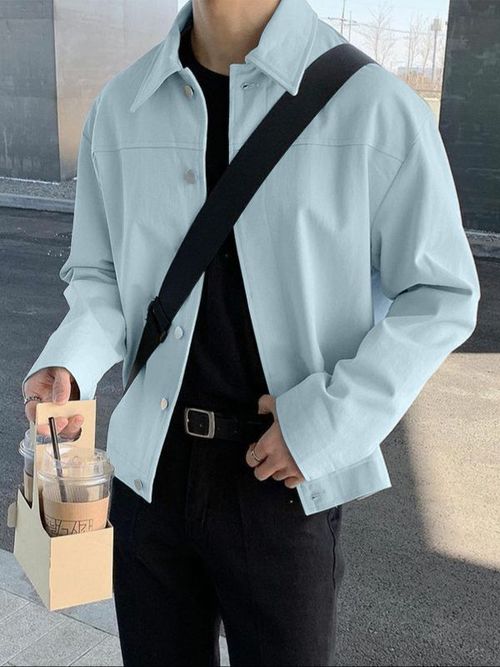 Men's Solid Casual Long Sleeve Jacket SKUL32818 - Blue / S