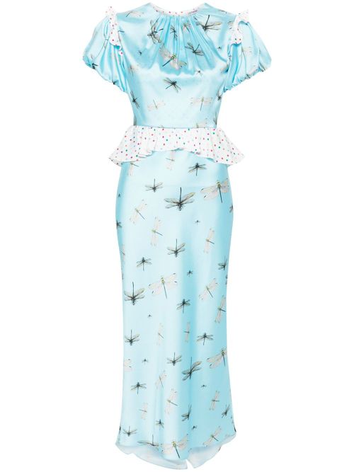 Ruffled detailing midi dress - Blue