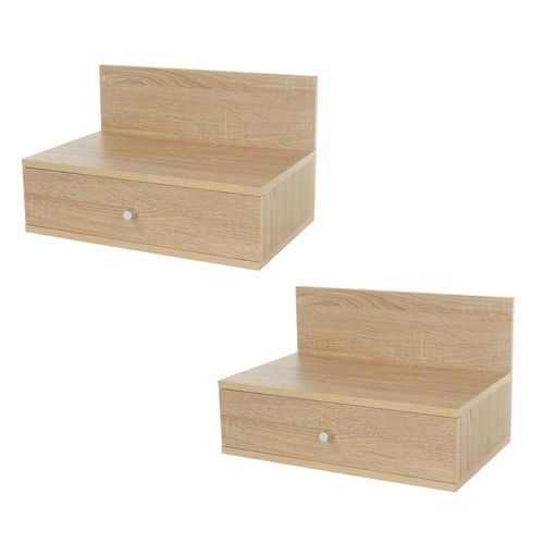 Core Products Pair of Kelly Hanging Bedside Cabinets, One-Drawer Storage - Oak Effect