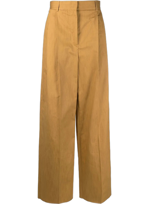 High-Waisted Wide Leg Trousers — Beige