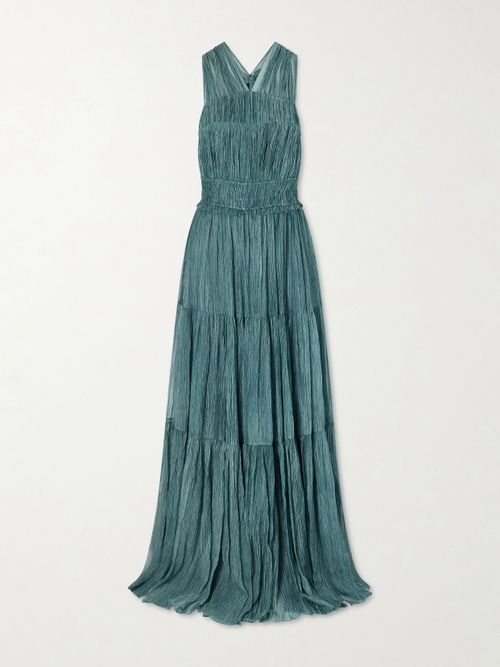 Freesia Tiered Silk-crepon Gown - Blue