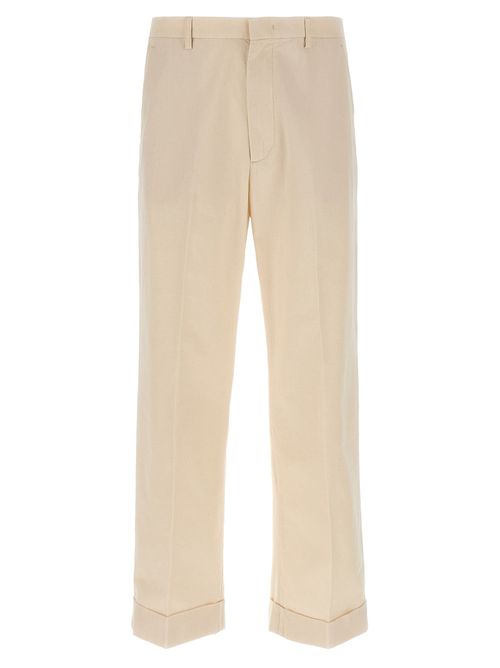 Straight-Leg Cotton Trousers — Beige