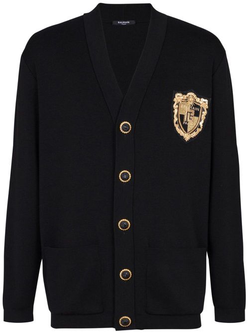 Logo-patch cardigan - Black
