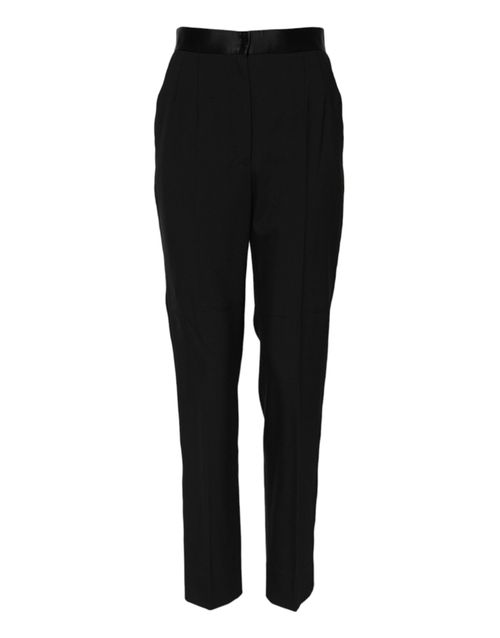 Virgin Wool Blend Tapered High-Waist Trousers — Black
