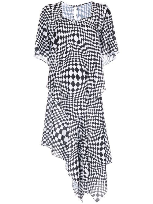 Geometric-print asymmetric dress - Black