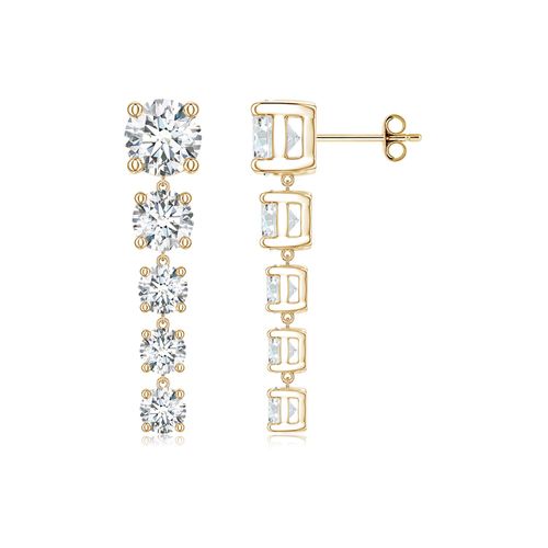 Angara 4.26 CTW Graduated Round Lab-Grown Diamond Five-Stone Dangle Earrings in 18K Yellow Gold